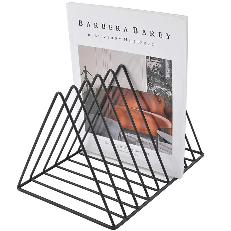 EASEPRES 9 Slot Magazine Rack Book Record Holder, Desktop Iron Storage Rack Bookshelf Multifunction Triangle File Organizer Sorter for Decor Home Office, Black Pack of 2 - Image 5